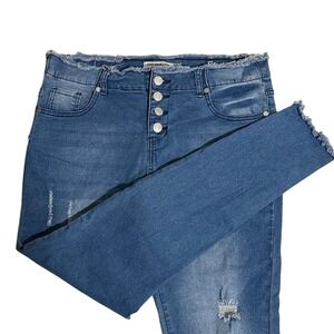 Celebrity Ace Womens Size 13 Button Fly Distressed Ripped Denim Jeans Frayed Hem